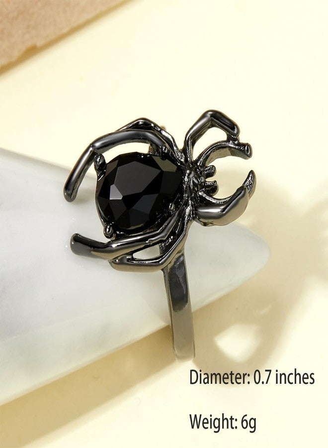 eartif Spider Rings for Women Men Vintage Gothic Black Gem Knuckle Ring Adjustable Open Couple Rings Halloween Party Favors (Black) - Image 2
